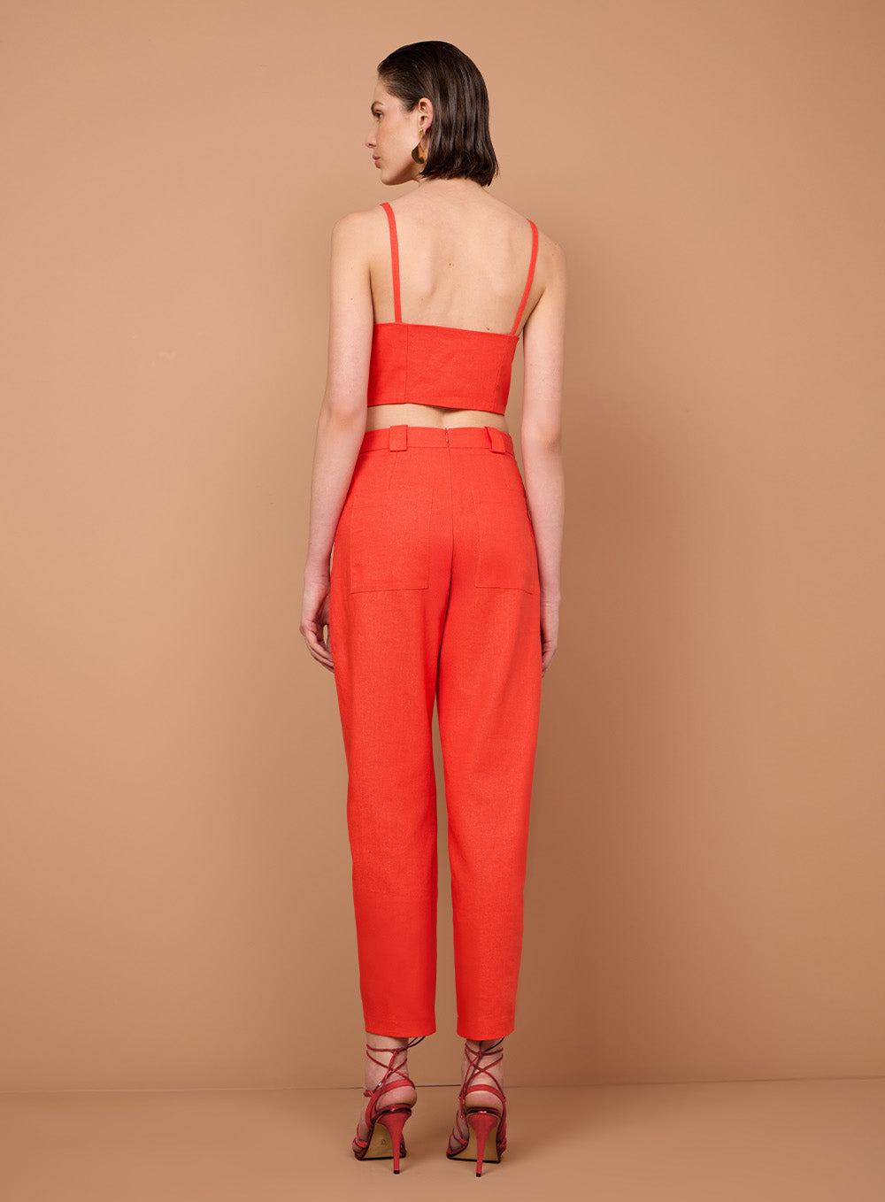 Conjunto Laranja Calça e Blusa com Botões Dourados Tufi Duek