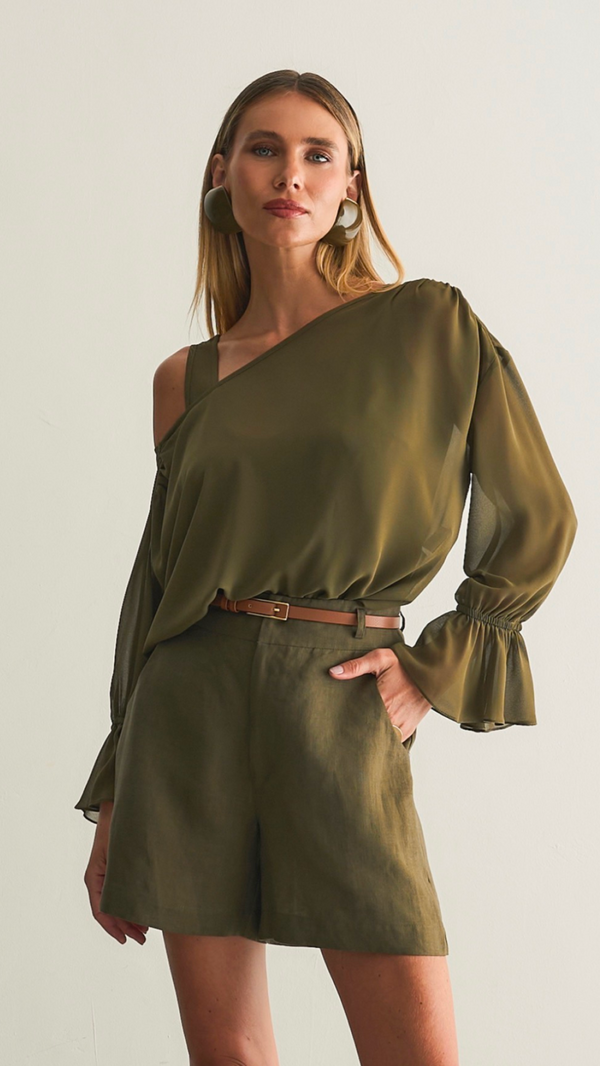 Blusa Verde Ombro Único Regina Salomão