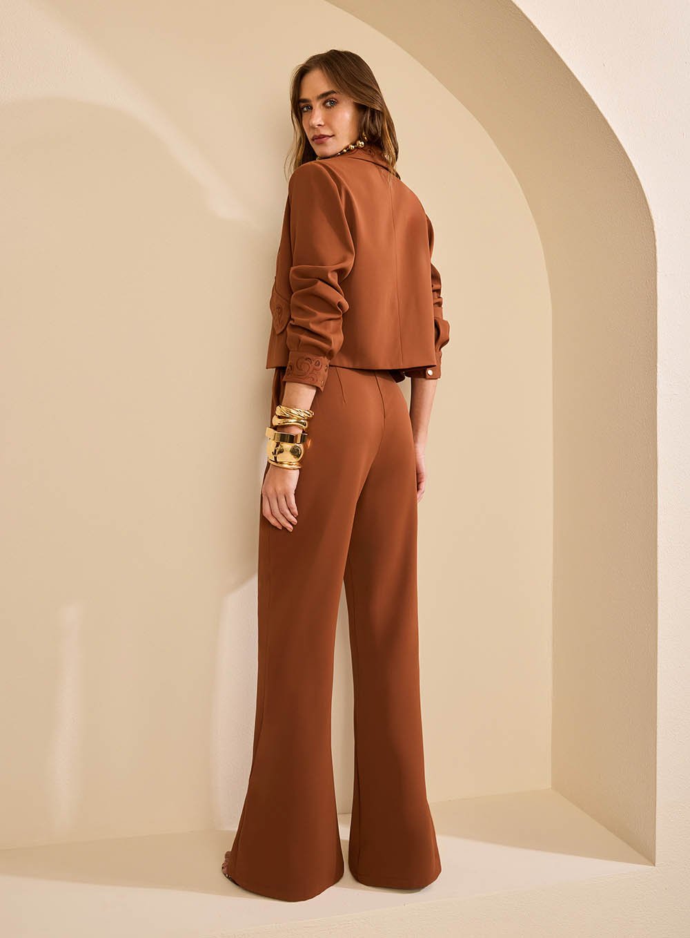 Calça Maxi Flare Botto Marrom Skazi -SALE
