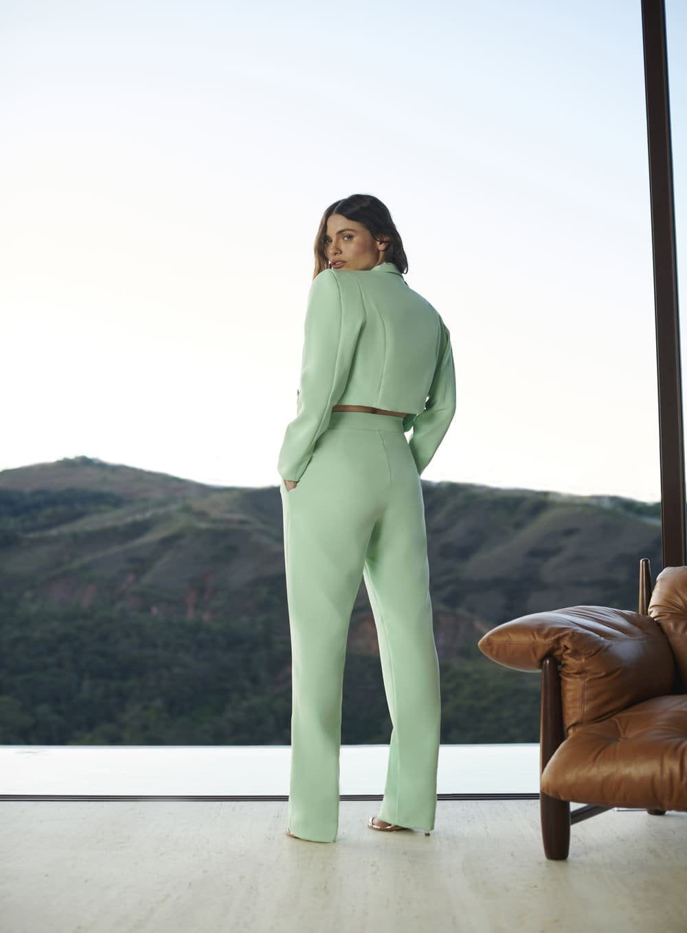 Calça Prega Cintura Baixa Verde Menta Tufi Duek -SALE