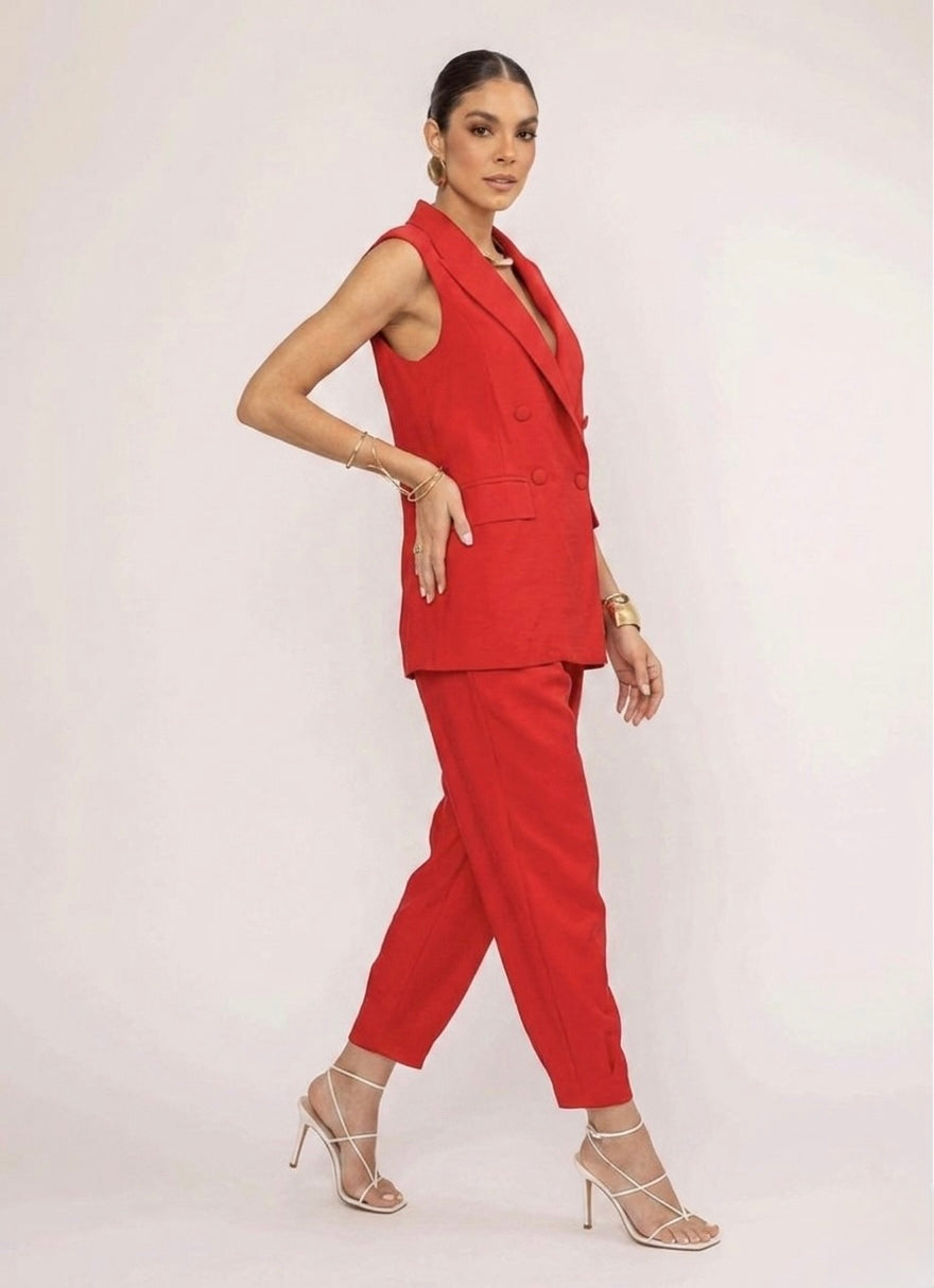 Conjunto Vermelho Colete e Calça Annie Pestana