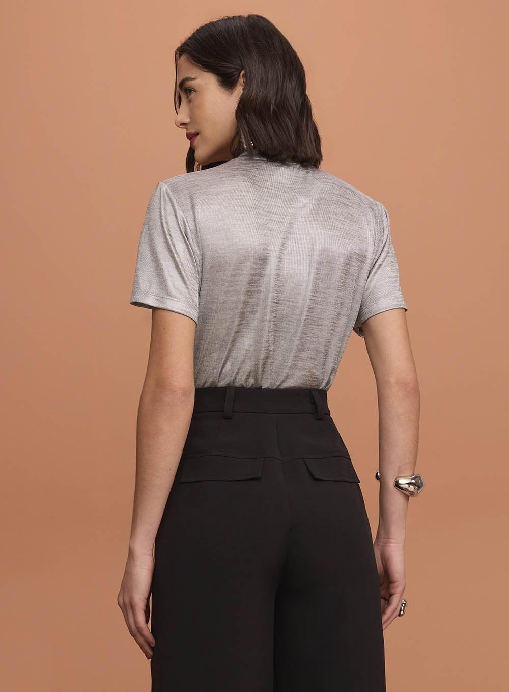 Blusa Bordada Corrente Cinza Prata Estampado Skazi -SALE