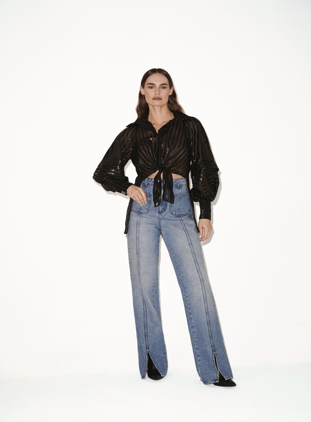Camisa Organza Listrada Preto Tufi Duek -SALE