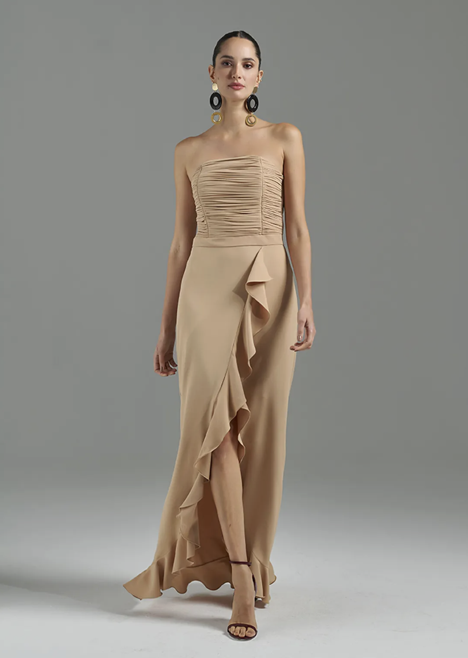 Vestido Nude Babados Fleche D'or