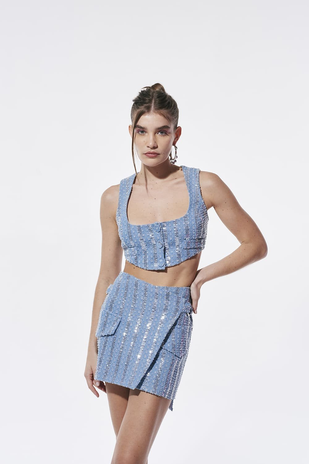 Colete Jeans Paete Azul/prata Estampado Skazi -SALE