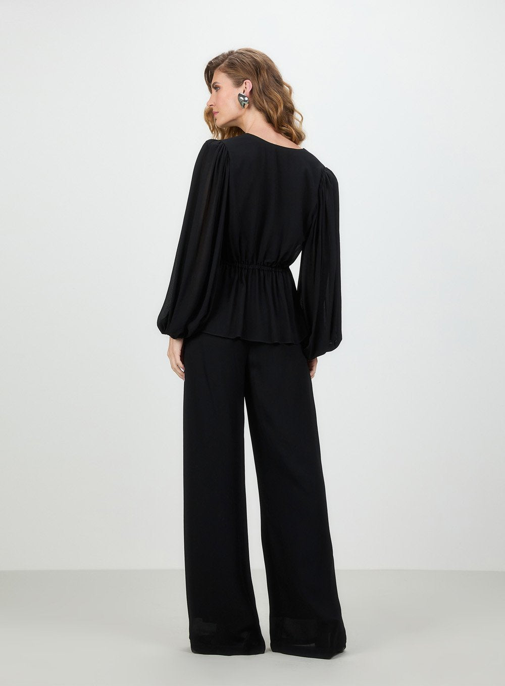 Conj. Blusa e Calça Georgete Desiré Preto Tufi Duek -SALE