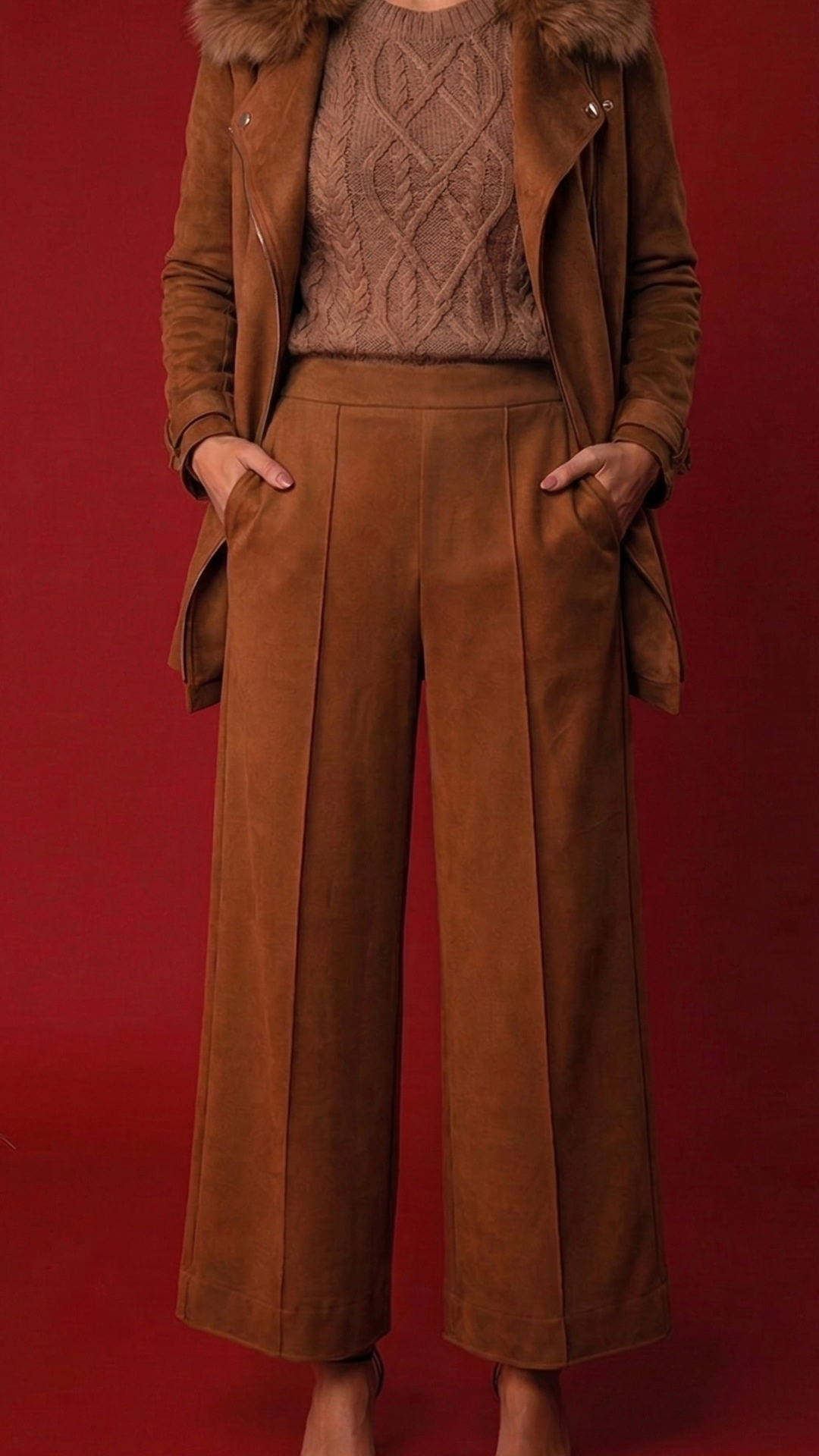 Calça Camel em Suede Modelagem Pantacourt – MOB
