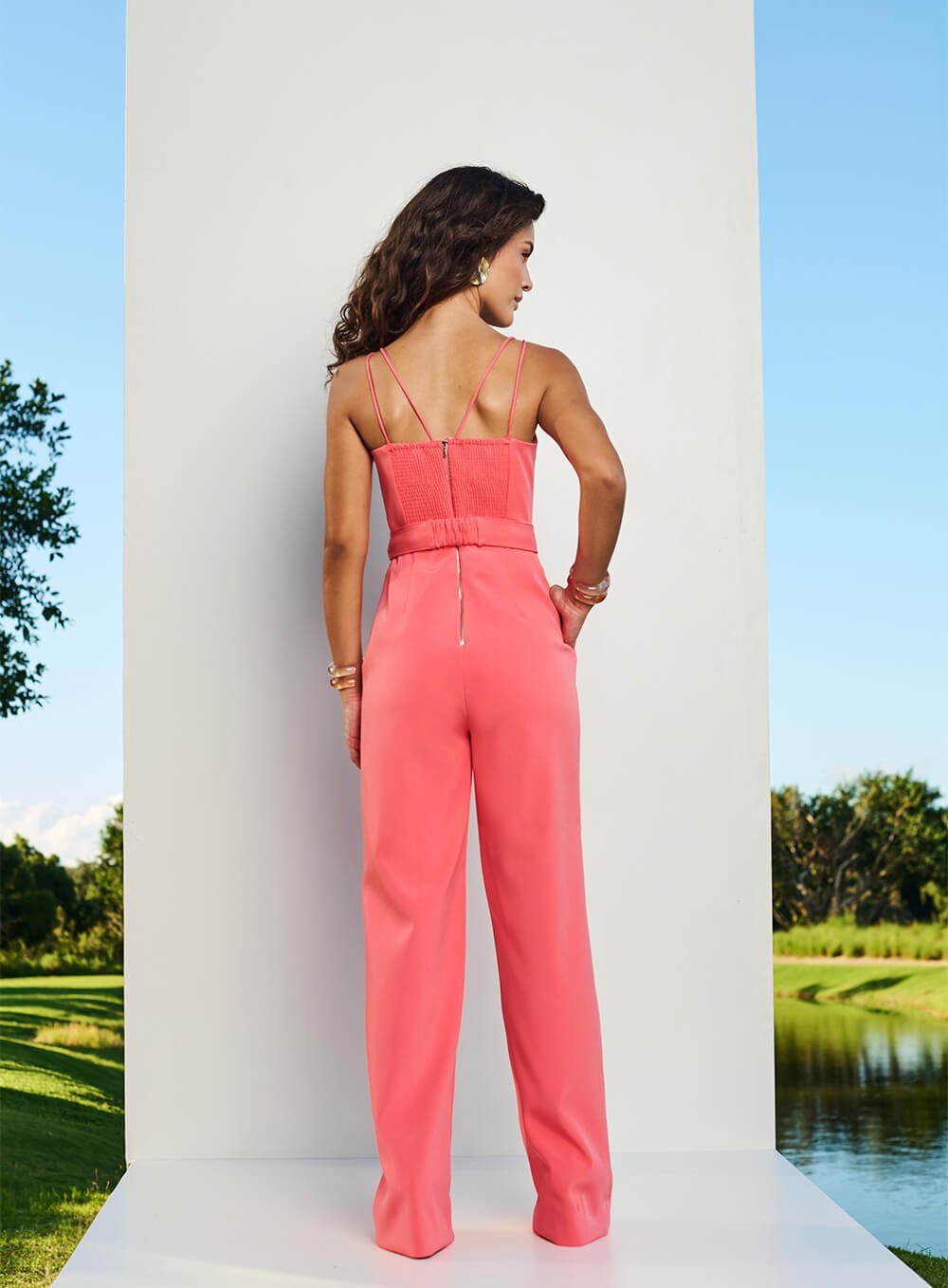 Macacão Jumpsuit Decote Trespasse Laranja Living Coral Tufi Duek -SALE