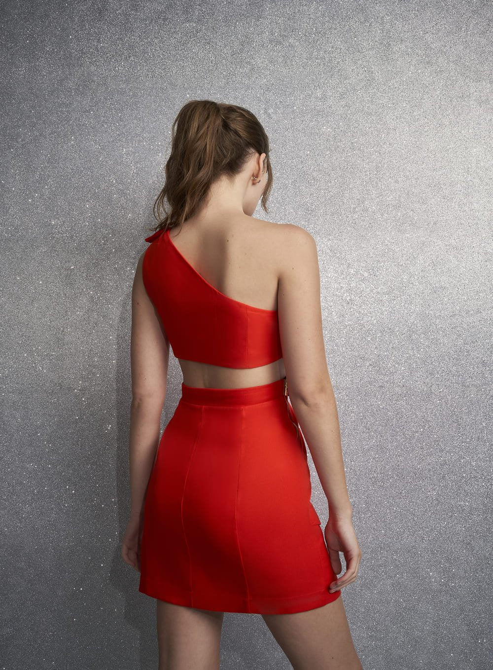 Vestido Curto com Babados Coral Skazi -SALE