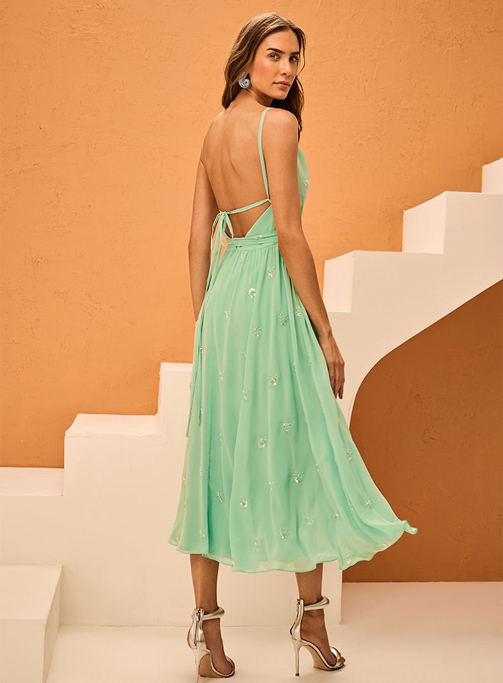 Vestido Curto Musseline 3 D Verde Skazi -SALE
