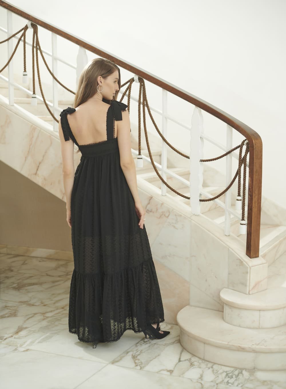 Vestido Longo Alca Laço Preto Skazi -SALE