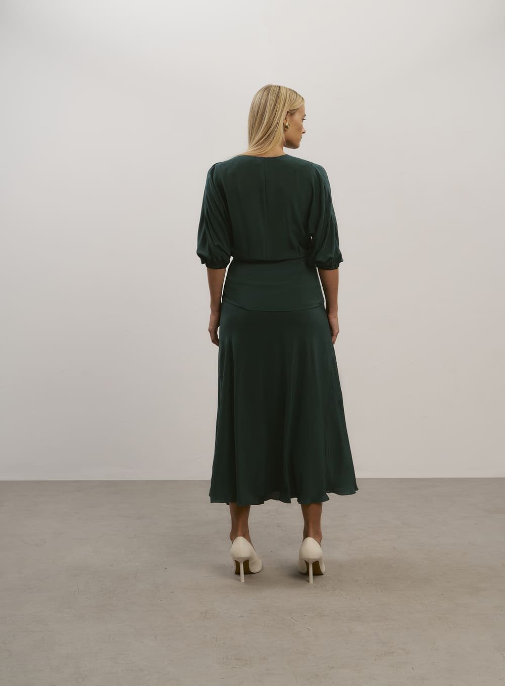 Vestido Manga Japonesa Verde Escuro Tufi Duek -SALE