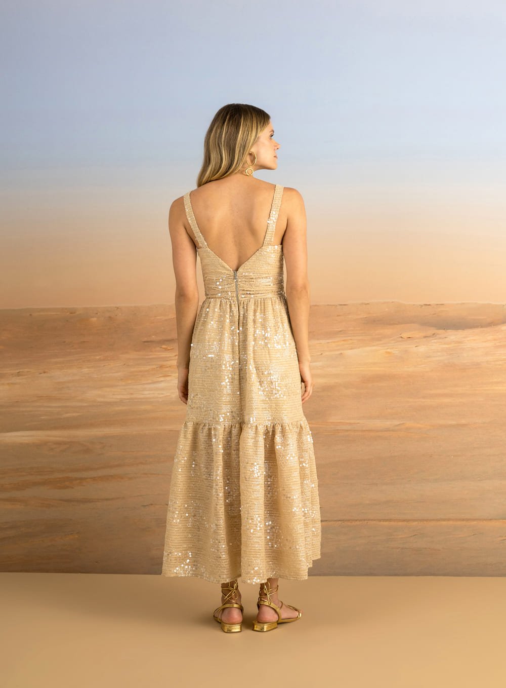 Vestido Maxi Midi Decote Quadrado Off White Skazi -SALE