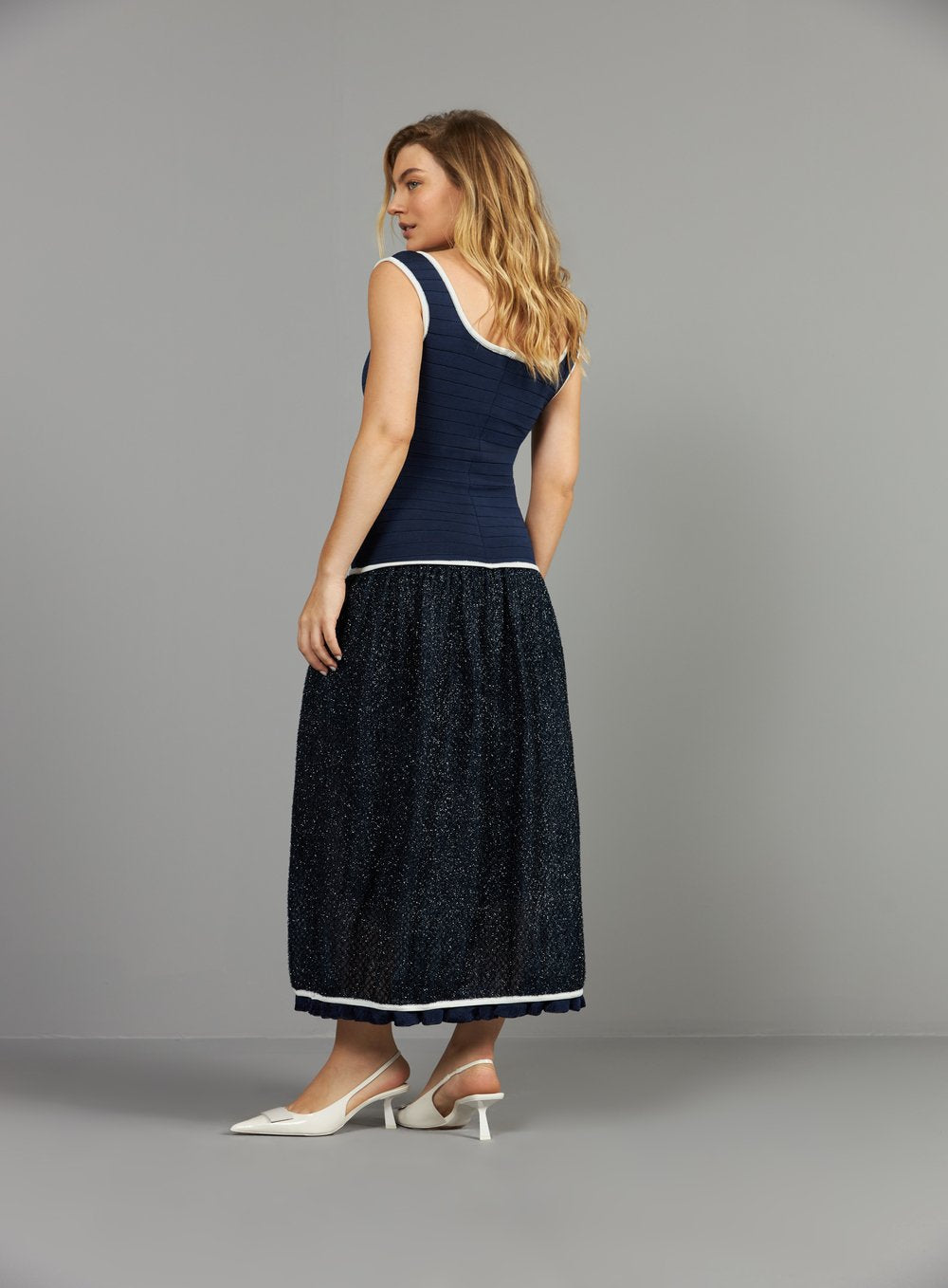 Vestido Maxi Midi Rayon Tela Marinho Skazi -SALE