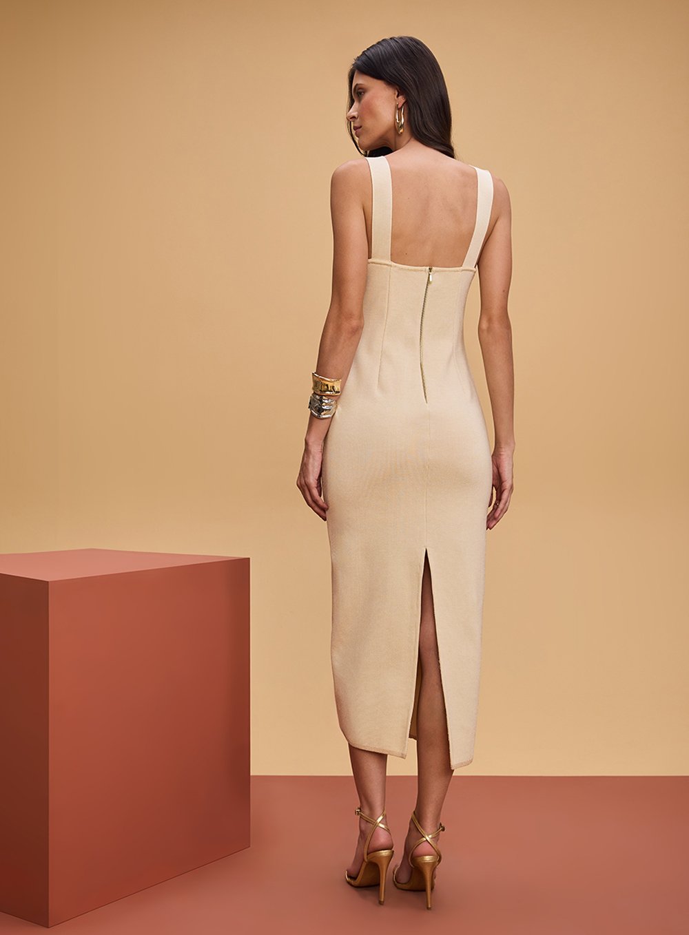 Vestido Midi Alça Metal Off White Tufi Duek -SALE