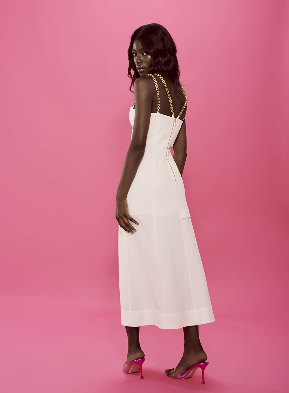Vestido Midi Corretes Nas Alças Off White Tufi Duek -SALE