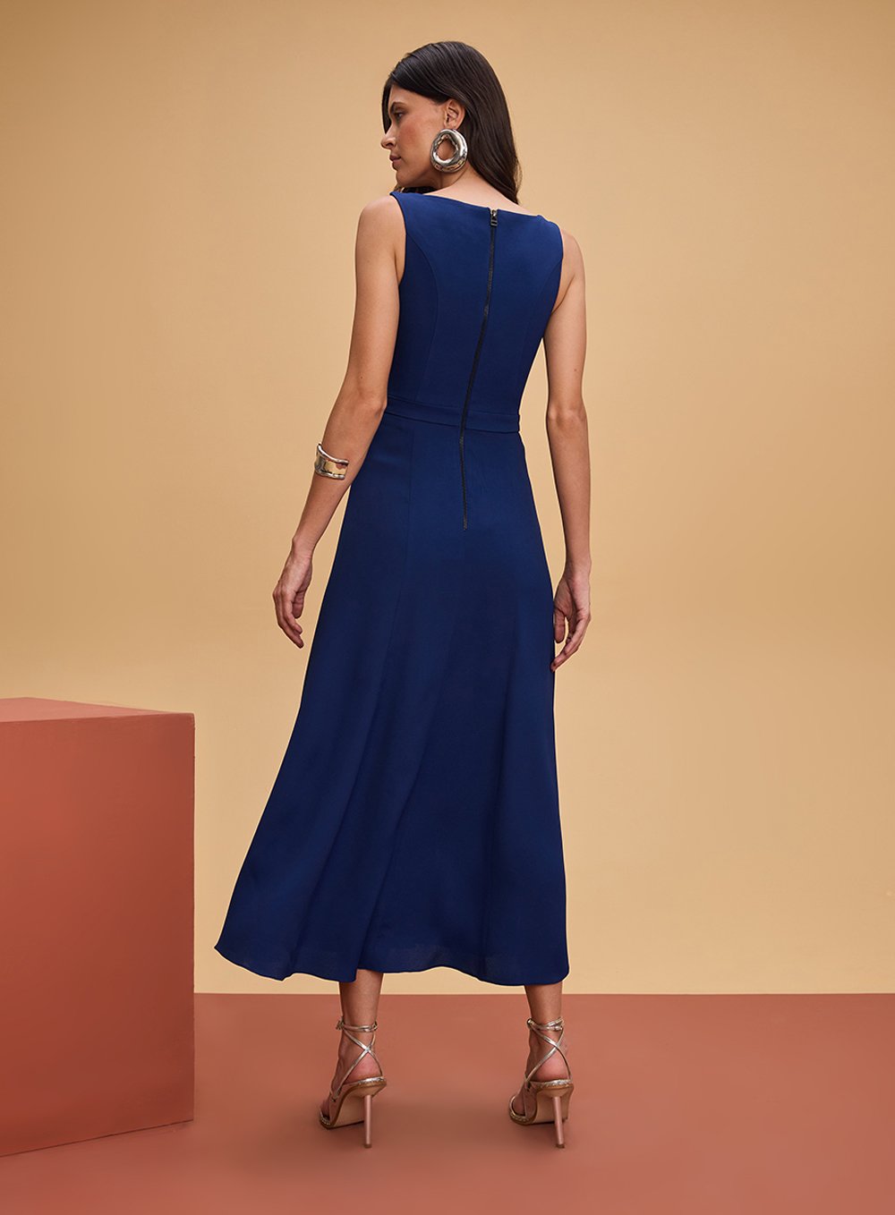 Vestido Midi Decote Gota Azul Tufi Duek -SALE