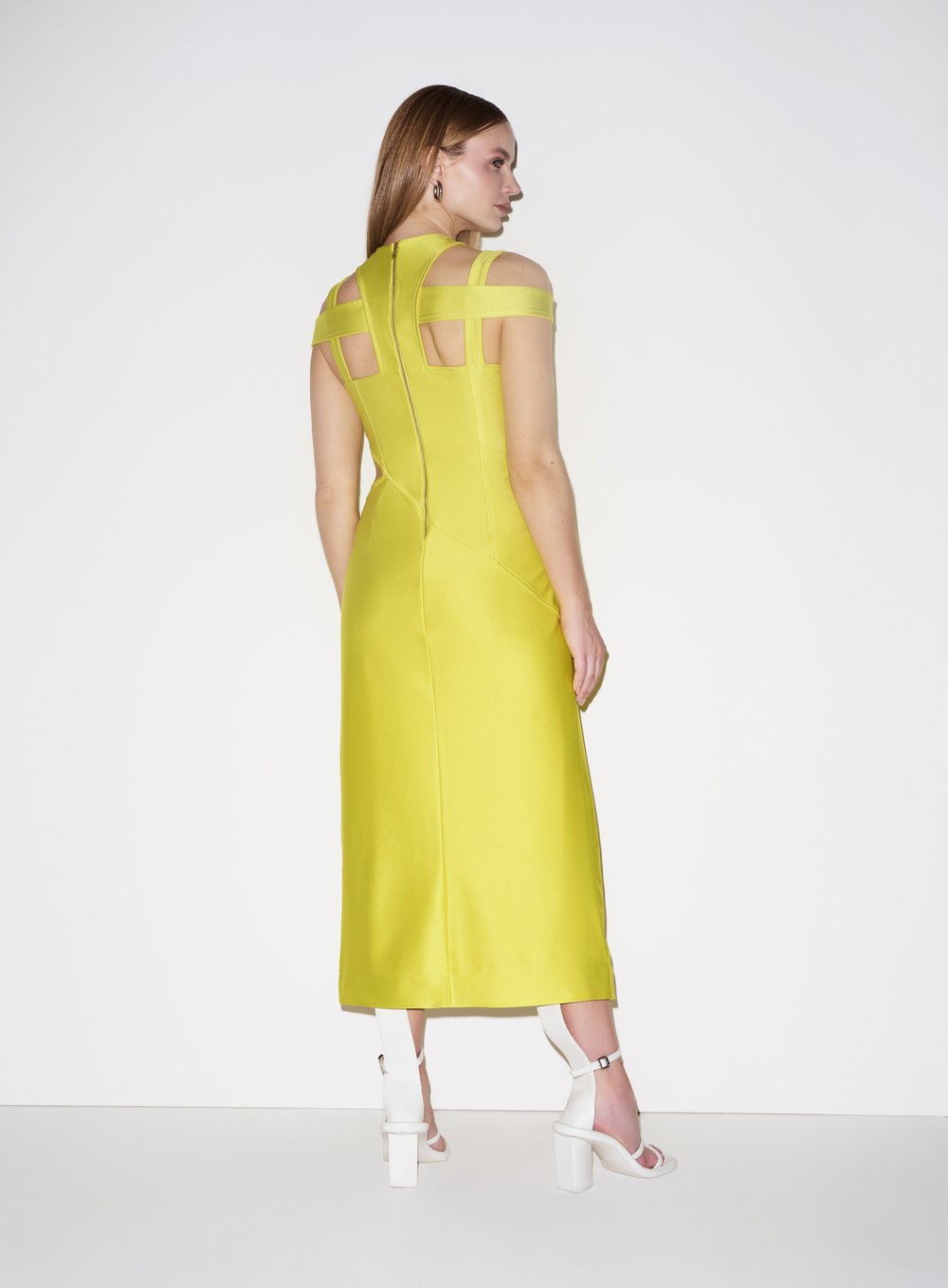 Vestido Midi Faixa Ombro Verde Limão Tufi Duek -SALE