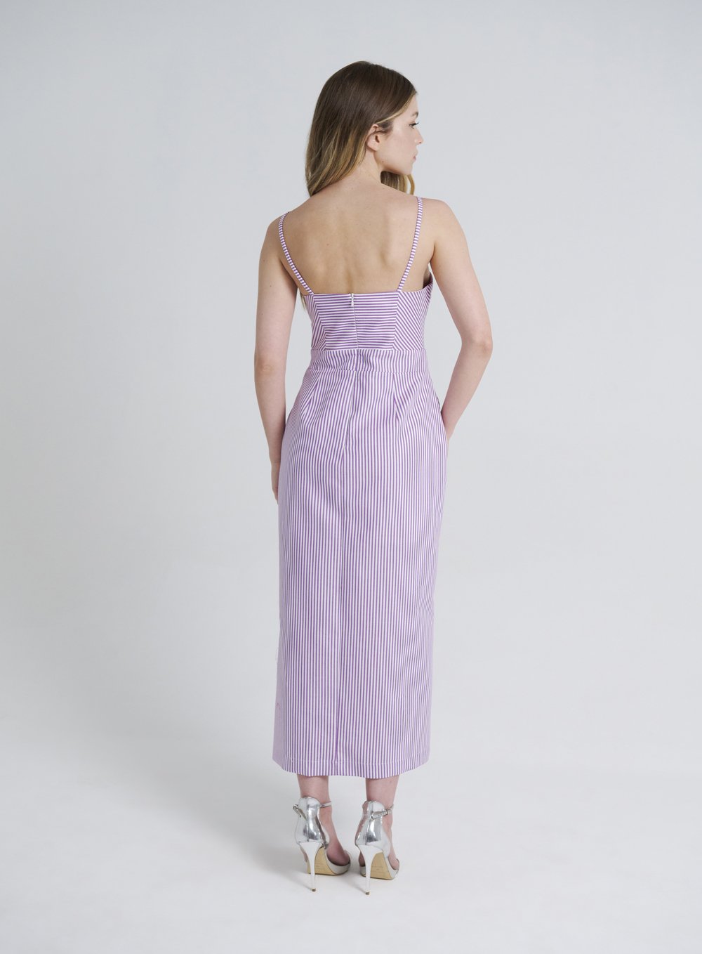 Vestido Midi Listrado Lilas Skazi -SALE