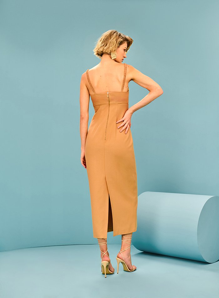 Vestido Prega Box Bege Tufi Duek -SALE