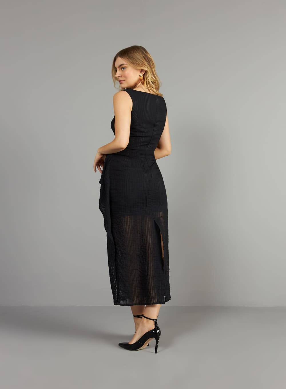 Vestido Saia Dobraduras Preto Skazi -SALE