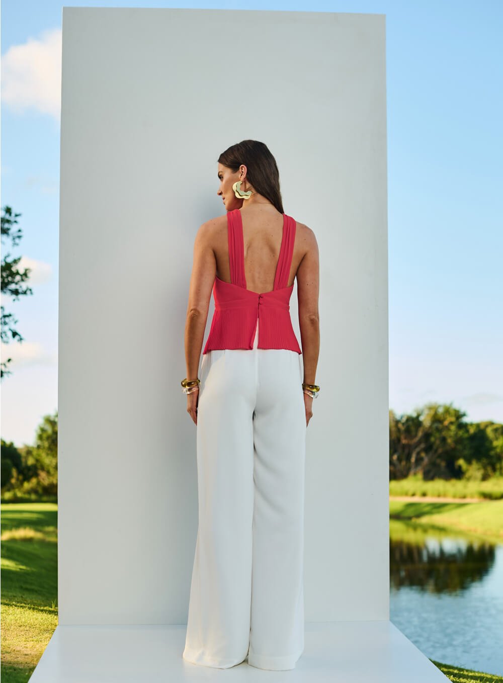 Blusa Over Neck Plisse Coral Tufi Duek -SALE