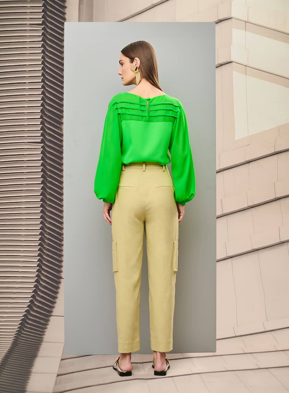 Blusa Pleated Sleeves Verde Tufi Duek -SALE