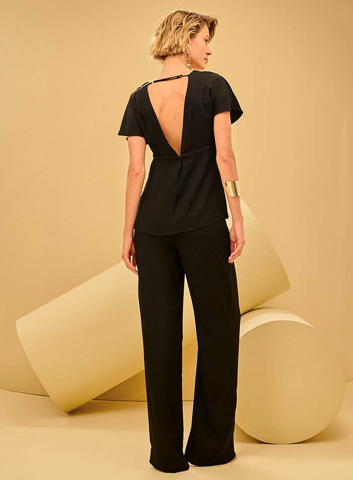 Blusa Pregas Ombro Midi Belt Preto Tufi Duek -SALE