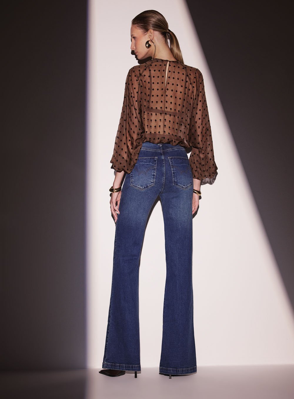 Blusa Puff Losango Flocado Marrom Tufi Duek -SALE