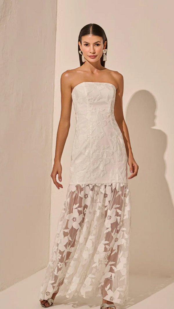 Vestido Branco Tule Bordado Regina Salomão