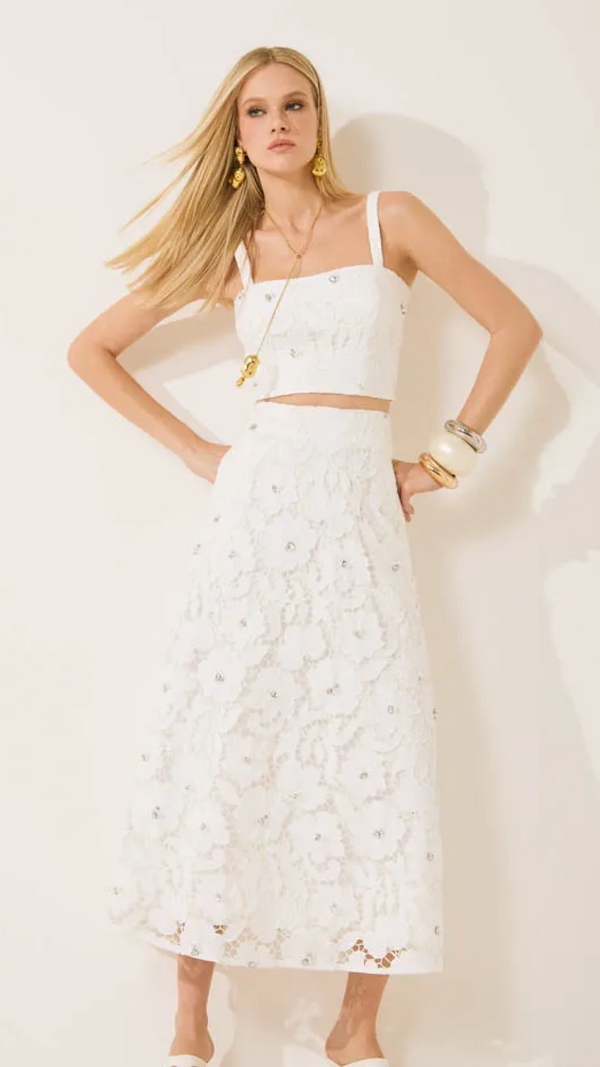 Conjunto Branco em Renda com Bordados de Strass – Isa Paes