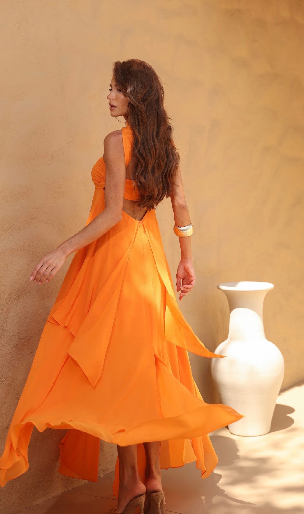 Vestido Verde ou Laranja Túnica Fluída Amicci