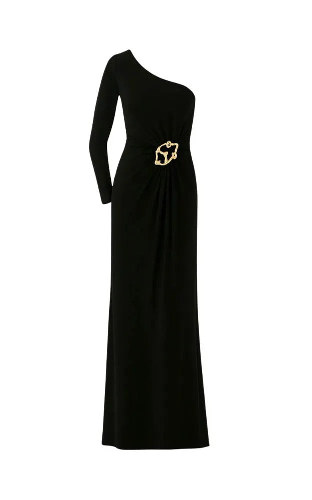 Vestido Preto Ombro Só Fivela Dourada Isa Paes