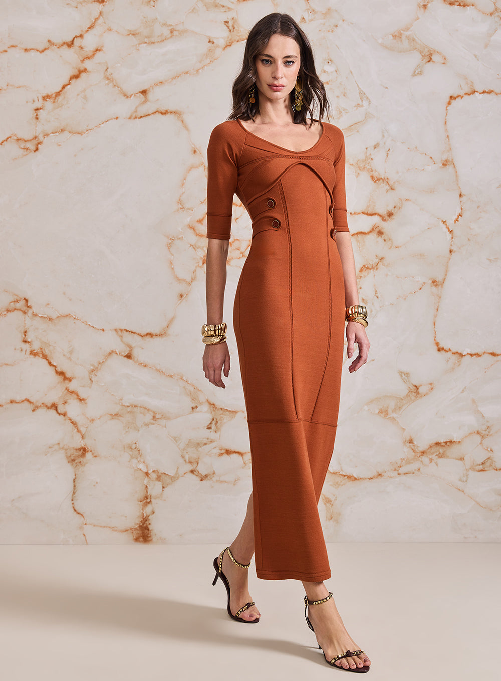 Vestido Terracota Botões com Fenda Skazi