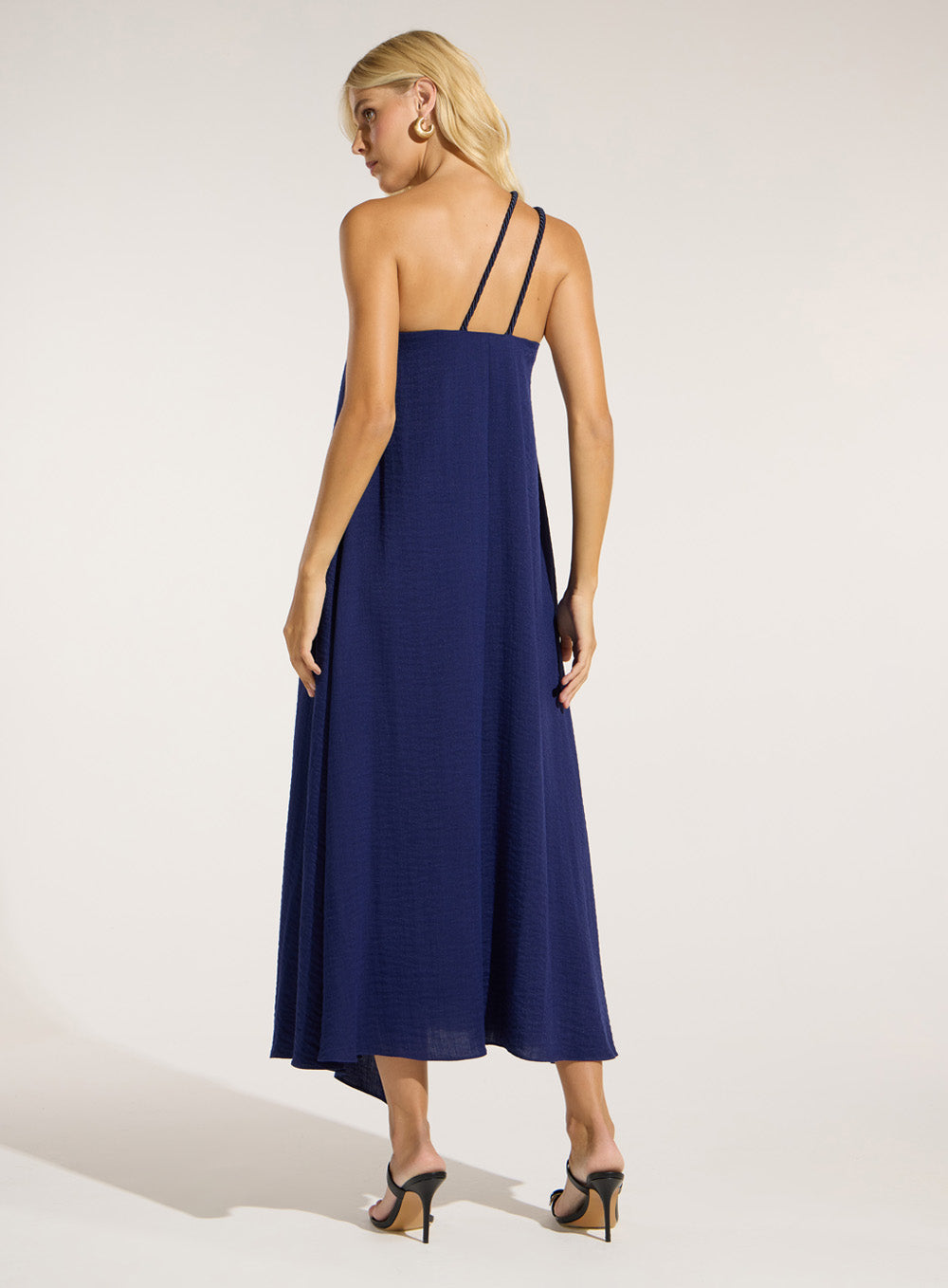 Vestido Azul em Linho com Esferas Skazi