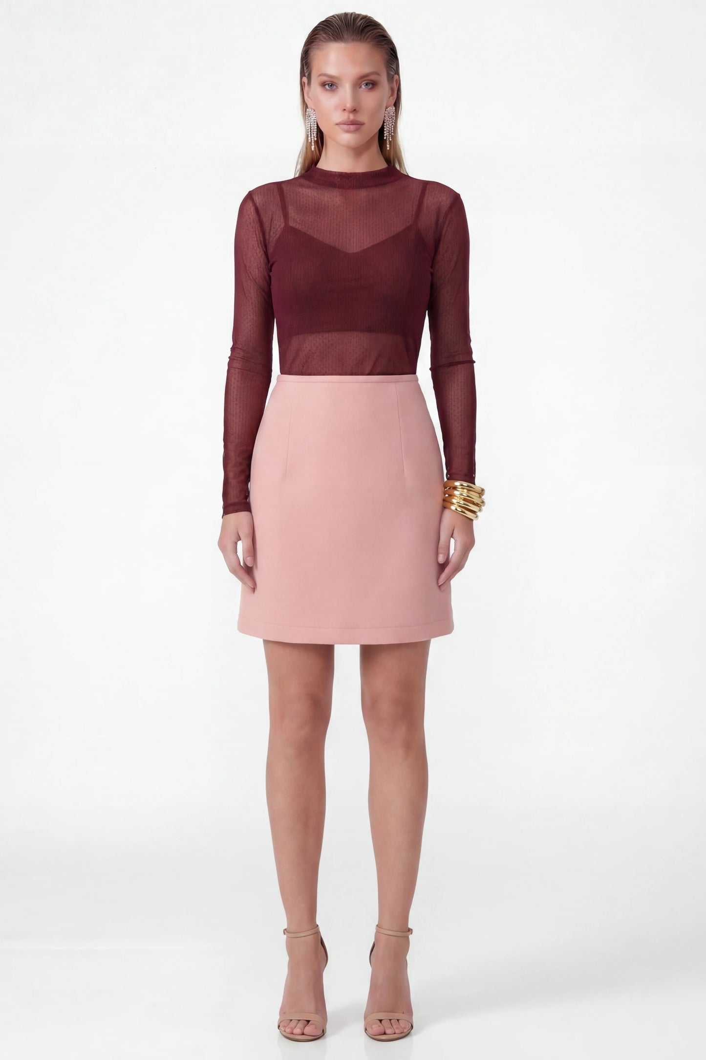 Blusa Vinho em Tule Poá Fleche D’Or