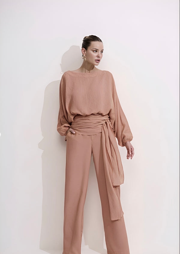 Blusa Bege Manga Ampla Nisa - Regina Salomão