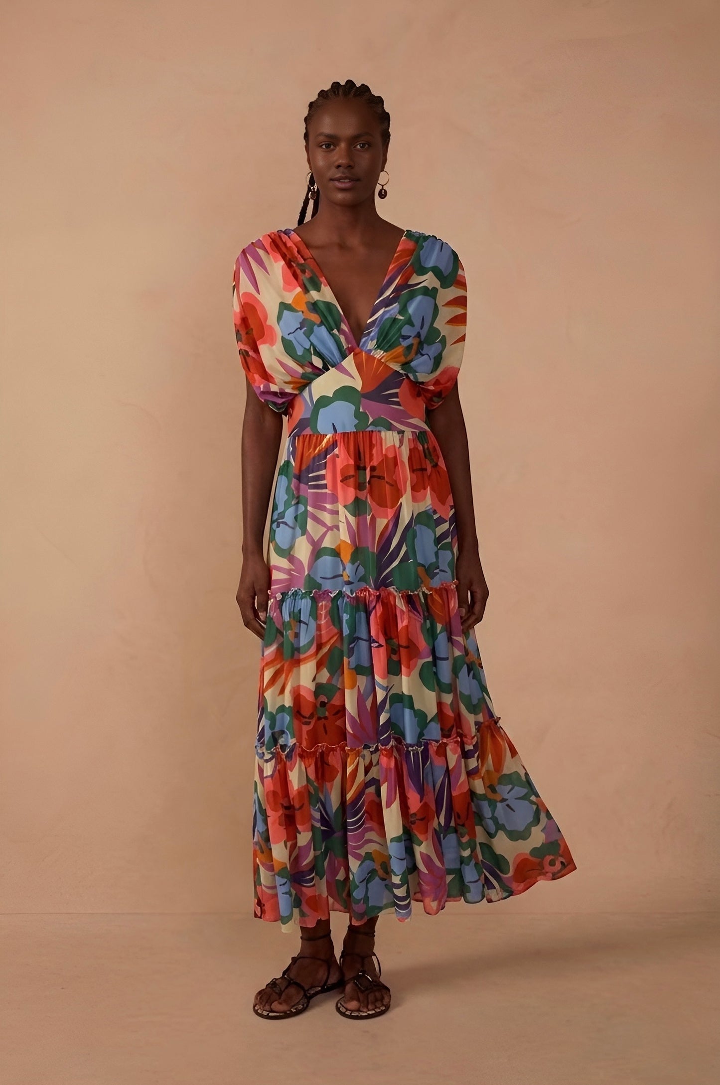 Vestido Nude Estampa Color Flores Fátima Scofield