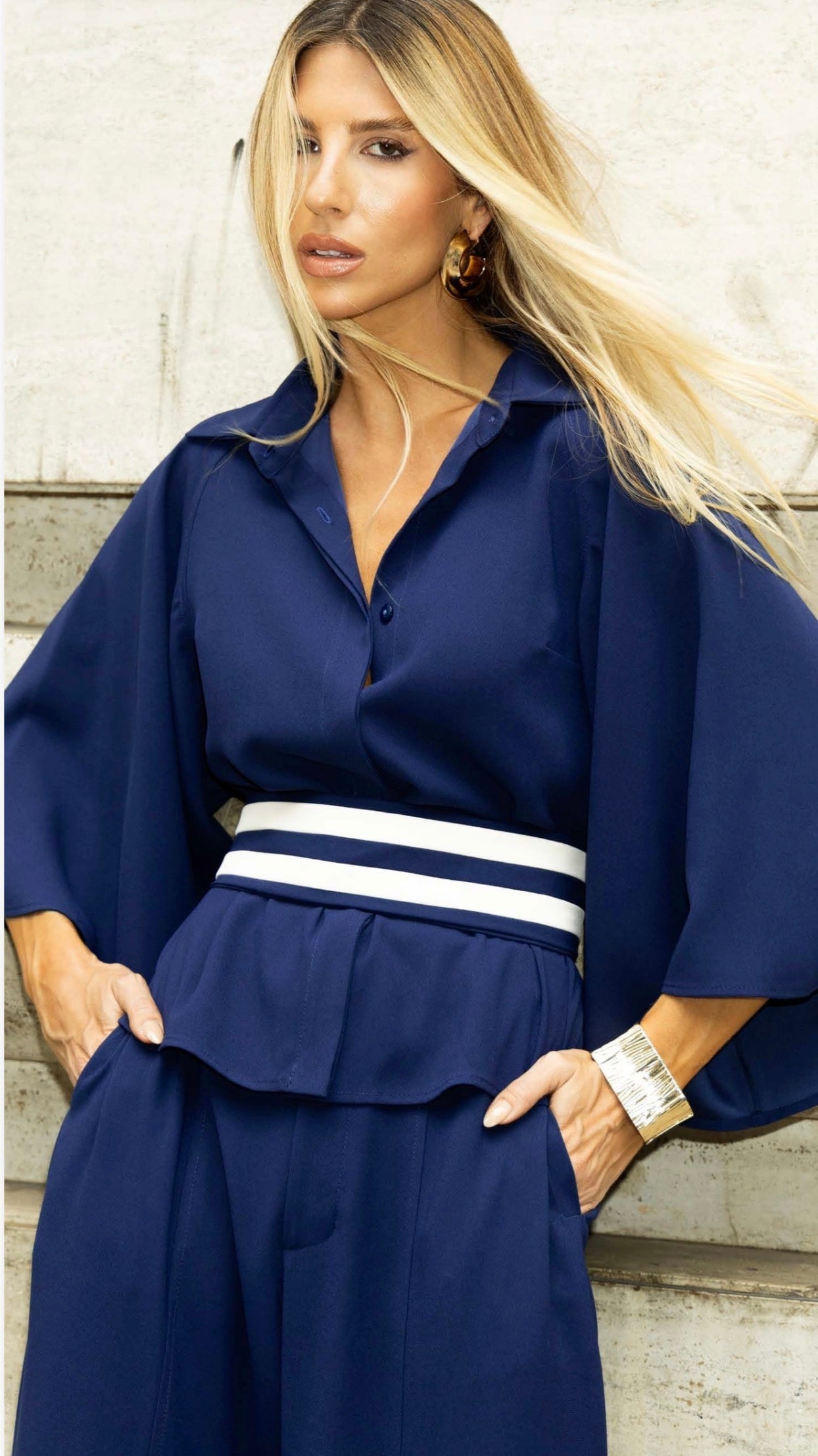 Conjunto Azul Marinho com Cinto Regina Salomão