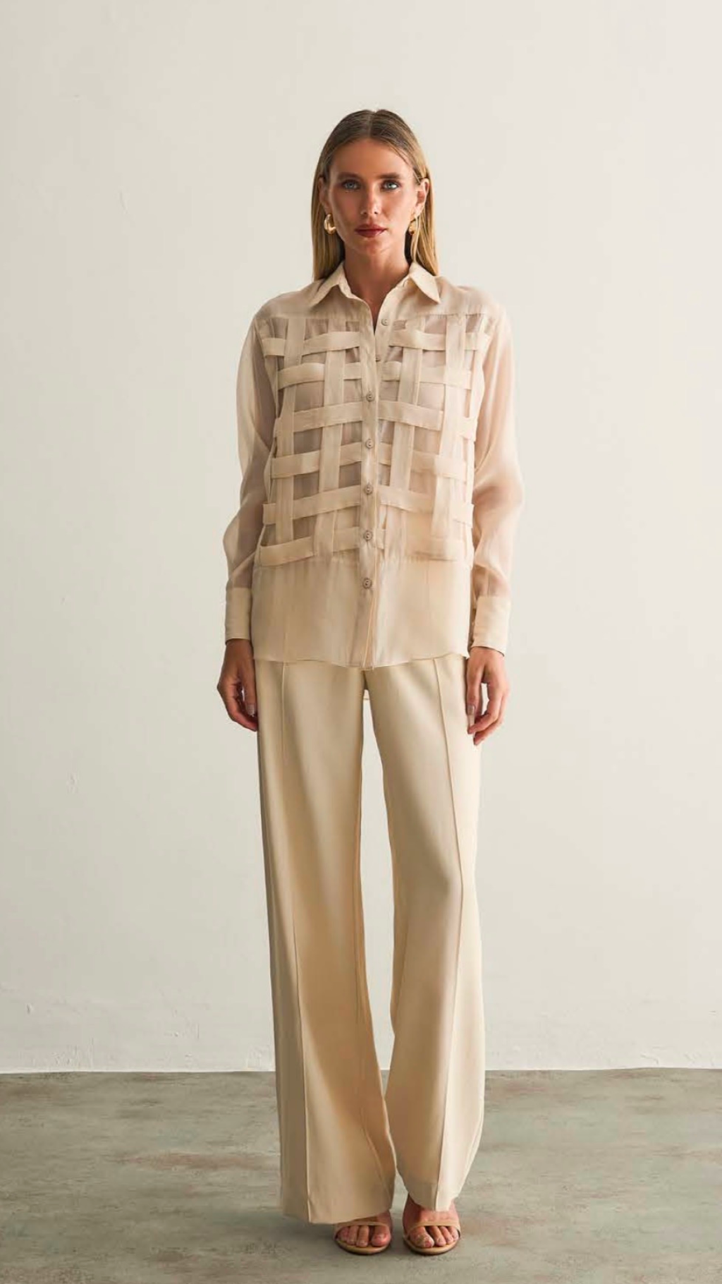 Camisa Marrom/Nude Gazar Recortes Geométricos Regina Salomão