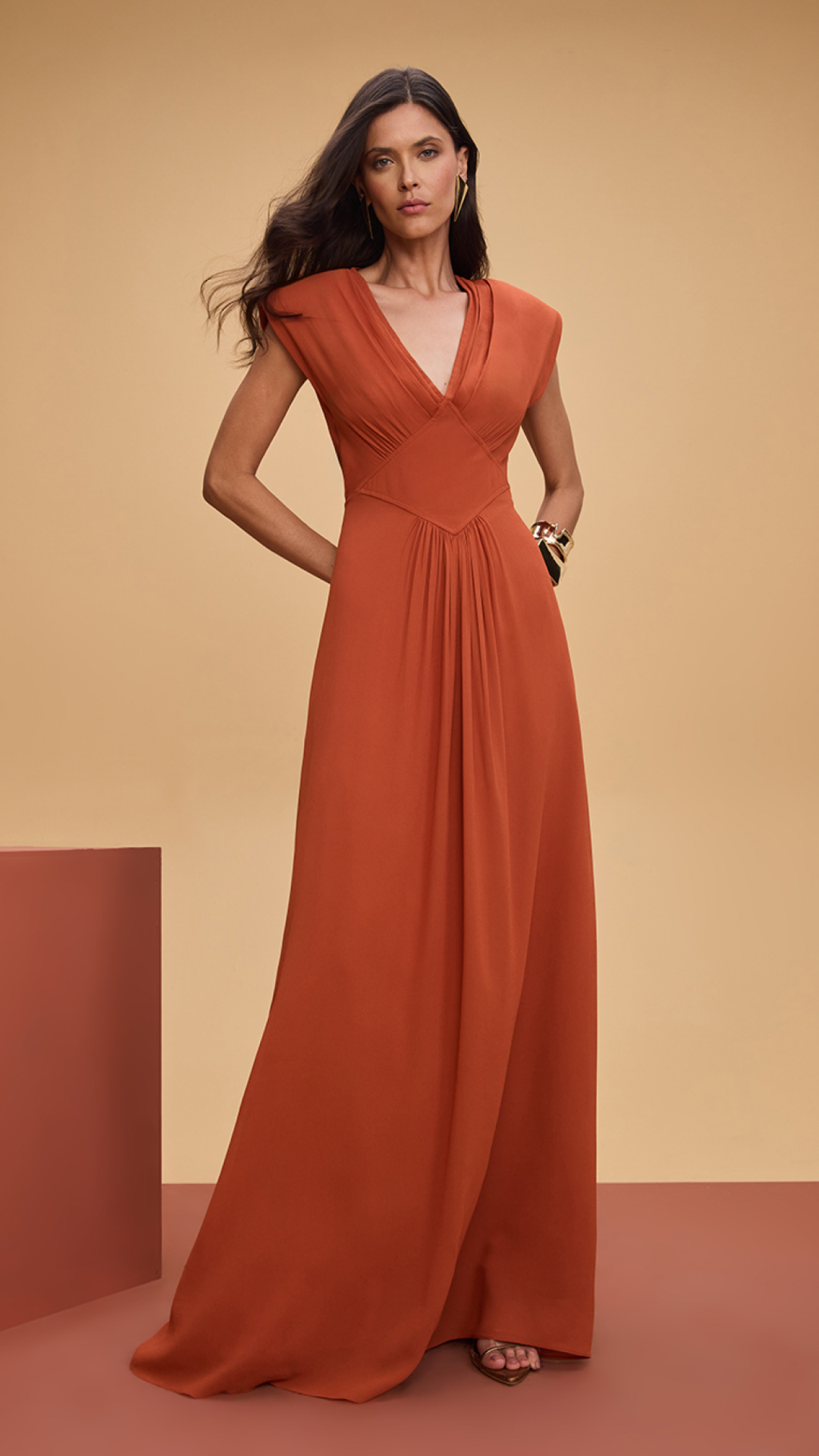 Vestido Terracota Crepe Longo Tufi Duek