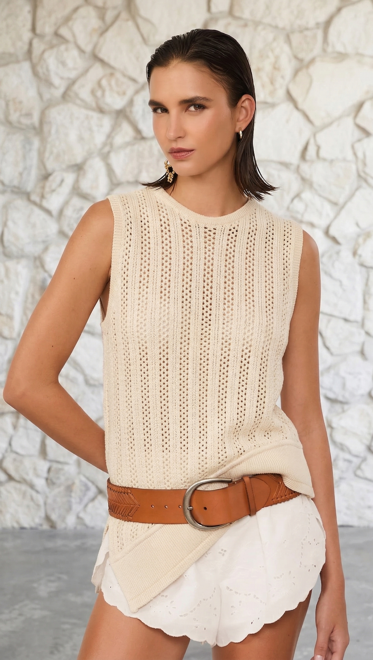 Regata Off White em Tricot Samambaia
