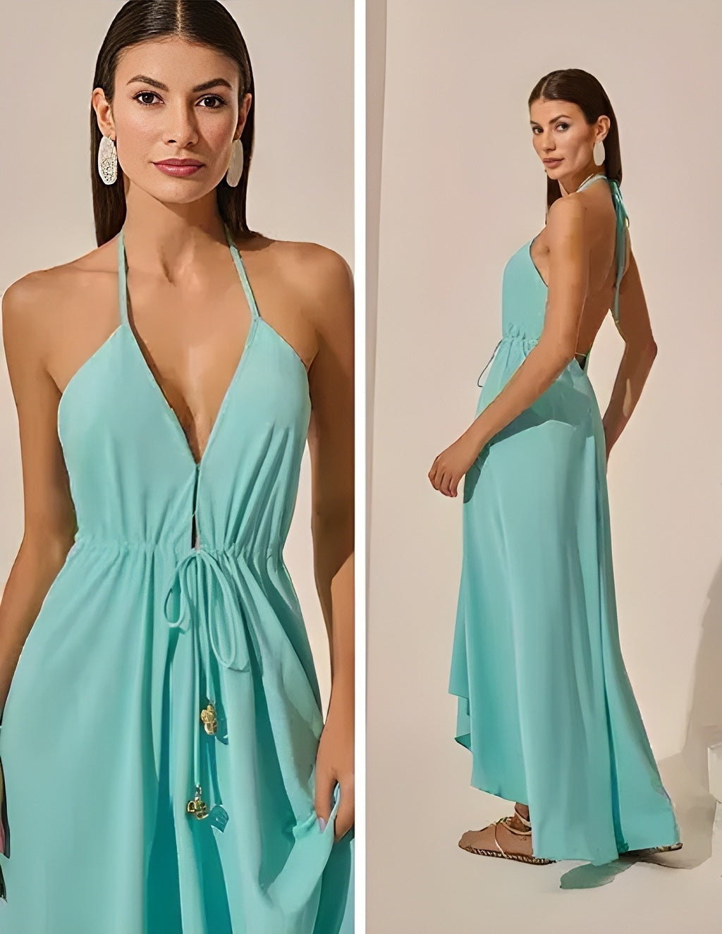 Vestido Azul Decote Halter Neide Regina Salomao
