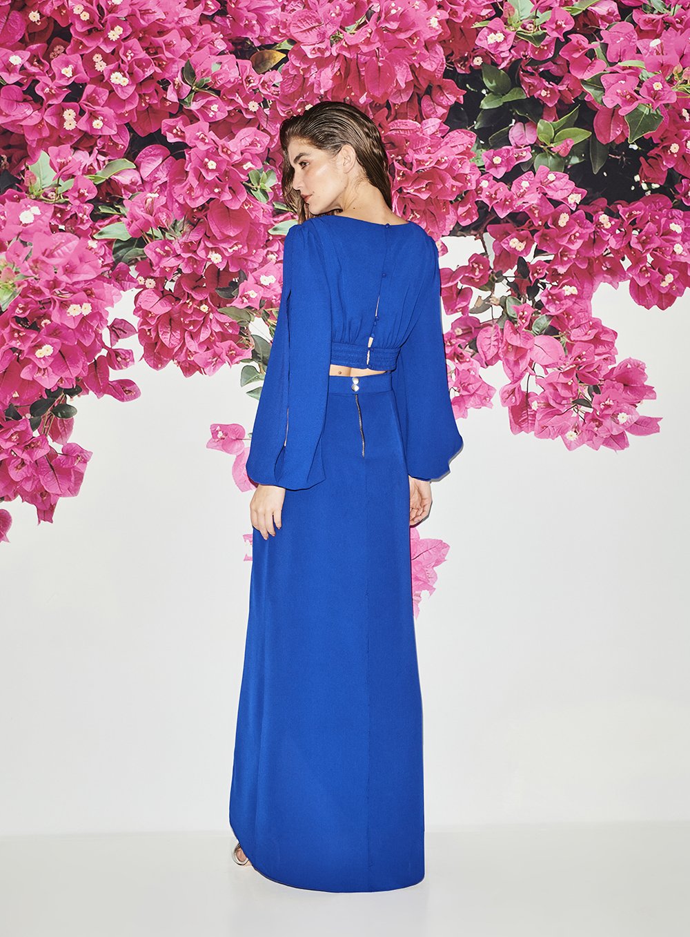 Conjunto Top com Saia Pregas Azul Royal Skazi -SALE