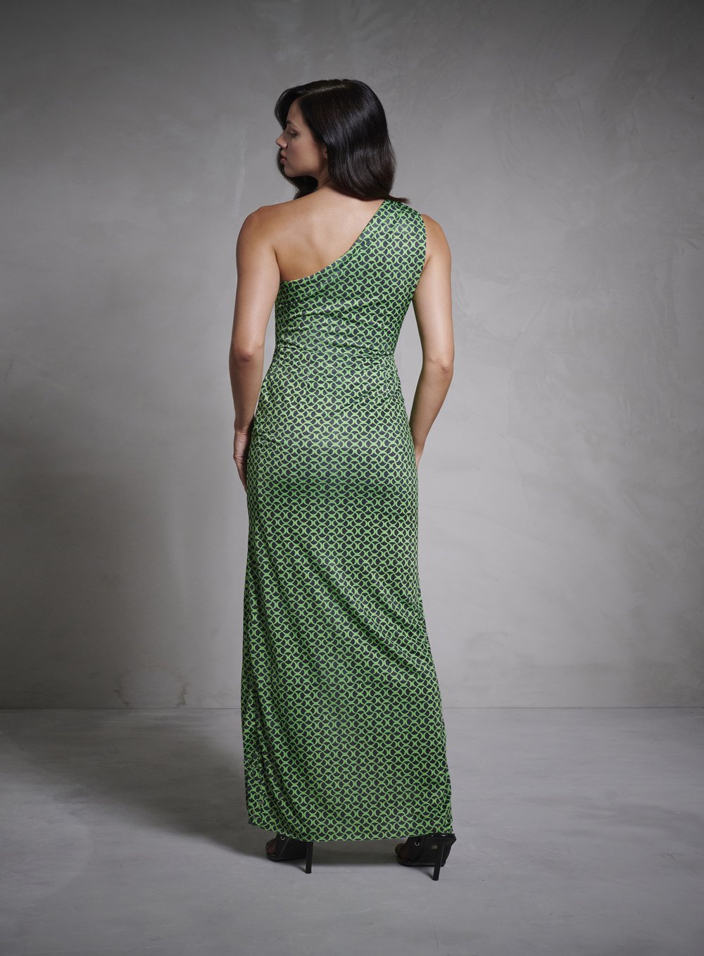 Vestido Midi Saia Drapeada Ondas Geometric Estampado Tufi Duek -SALE