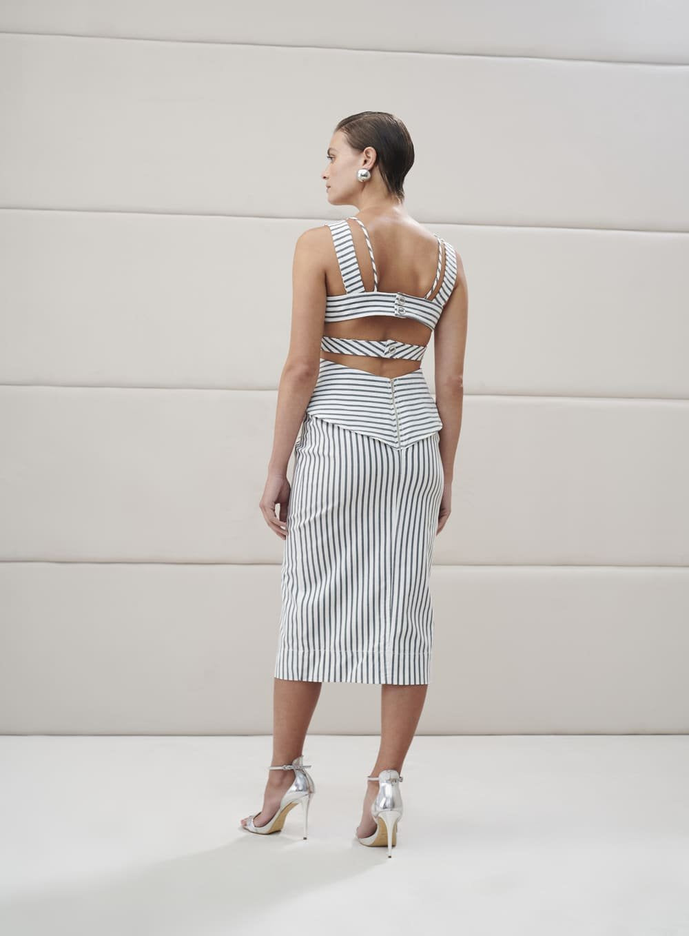 Vestido Midi Listrado Off/listra Pret Off White Tufi Duek -SALE
