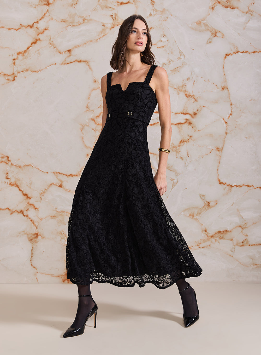 Vestido Preto Renda Midi Skazi