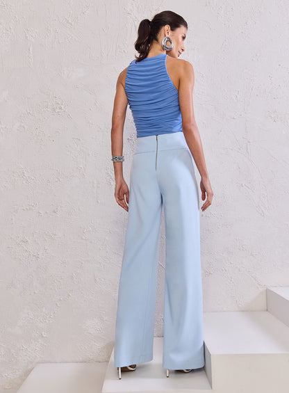 Calça Azul Pantalona Textura Tufi Duek