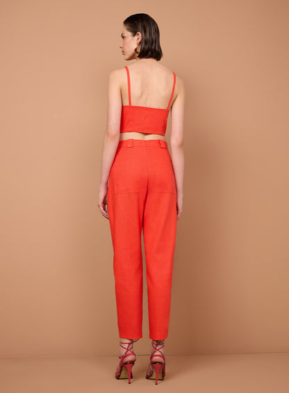 Conjunto Laranja Calça e Blusa com Botões Dourados Tufi Duek