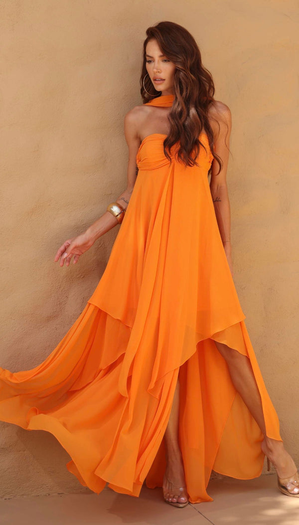 Vestido Verde ou Laranja Túnica Fluída Amicci